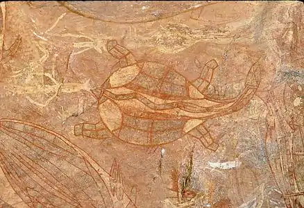 Peintures aborigènes sur roches dans le parc national de Kakadu.