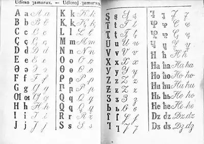 Alphabet oudi latin de 1934.