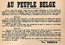 texte inscrit sur une affiche adressée par l'armée allemande à la population belge