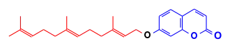Formule topologique d'un composé aromatique bicyclique de type benzopyrane lié par un pont éther-oxyde à une chaîne de quinze carbones.