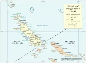 Carte de Bougainville avec le détroit de Bougainville qui la sépare des Salomon.