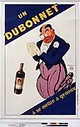 Affiche de Dransy où l'on voit, en particulier, l'étiquette de la bouteille et sa mise en abyme.