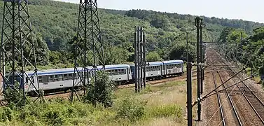 Un autorail Dieppe – Rouen à la bifurcation de Malaunay le 10 août 2012.