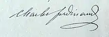 Signature de Charles-Ferdinand d’Artois