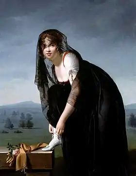Une étude de femme d’après nature ou Portrait présumé de Madame Sostras laçant son chausson (1802), Paris, musée du Louvre.