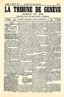 Copie de la première une de la Tribune de Genève