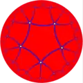 Pavage hyperbolique, avec 5 pentagones autour de chaque sommet.