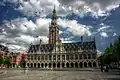 L'actuelle bibliothèque universitaire de Louvain, brûlée en 1914, elle est reconstruite en 1921 dans un style néo-renaissance flamande.