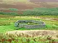 En Écosse, un parc à moutons de forme hexagonale et bâti en pierres sèches. Les murs des cabanes en pierre sèche sont construites sur le même principe d'assemblage et emboitage à sec.