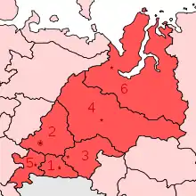 Carte du district fédéral de l'Oural présentant le découpage en sujets fédéraux