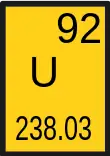 Symbole de l'uranium avec numéro atomique.