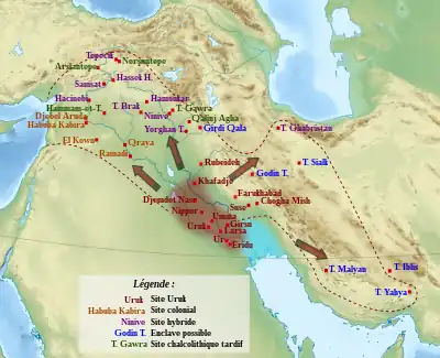 Carte en couleurs de la Mésopotamie.