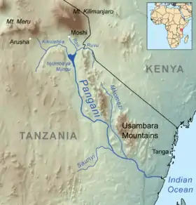 Carte de localisation des monts Usambara.