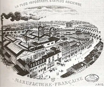 Usines Clément de la rue Brunel (dessin propagandiste travestissant la réalité).