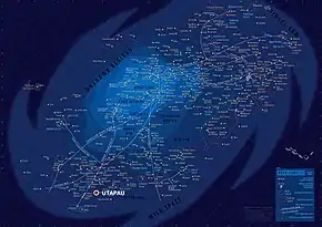 Carte illustrant la position des planètes et mettant en avant Utapau, dans l'univers de Star Wars.