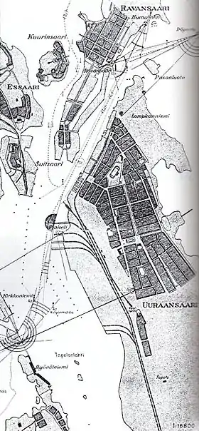 Plan de Vyssotsk avec en haut l'île Ravansaari
