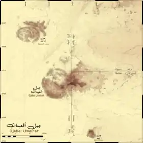 Carte topographique du jebel Uweinat (au centre).