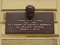 Plaque commémorative du politicien Václav Benda