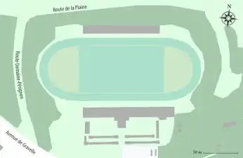 Plan du vélodrome, avec, au centre l'actuel terrain de rugby.