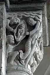 Mort du pauvre Lazare(le personnage de la parabole de l'évangile de Luc, et non celui ressuscité par Jésus); son âme monte au ciel dans une mandorle, accueillie par deux anges.