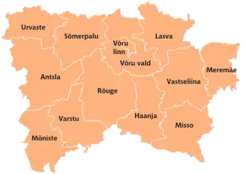 Carte du comté avec les noms des municipalités jusqu'en 2017.