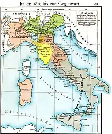 La Lombardie-Vénétie en vert pâle et ses villes gouvernées par Maximilien