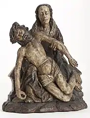 Figurine en bois, Pieta, polychrome.