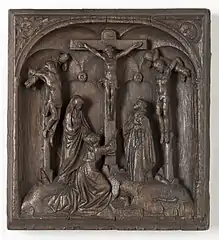 Haut-relief en bois, Christ en croix.