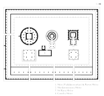 Plan du Vadakkunnathan, vers le XIIe siècle. Trichur. Les trois sanctuaire, de d. à g. : Vishnu, Harihara, Shiva