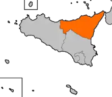 Carte de la Sicile et de Malte, en orange le Val de Demenna