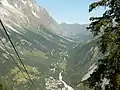 Le val Ferret vu du Pré de Pascal sur le mont Chétif au sud-ouest avec au premier plan le hameau de La Palud.