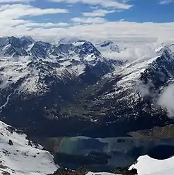 Vue sur le val Fex depuis le piz Lagrev.