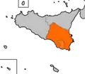 Carte de la Sicile et de Malte, en orange le Val di Noto