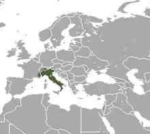 Carte de l'Europe avec zone couvrant en gros la péninsule italienne