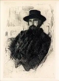 Portrait d'homme, avec chapeau, de face.