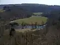 Vue sur la vallée de l'Ourthe prise au pied de l'église du Sacré-Cœur