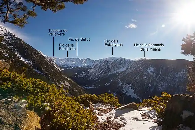 Vue du pic dels Estanyons surplombant la vallée du Madriu.