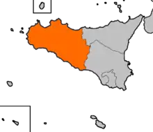 Carte de la Sicile et de Malte, en orange le Val de Mazara