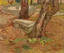 Banc de pierre dans le jardin de l'hôpital Saint-Paul (novembre 1889).