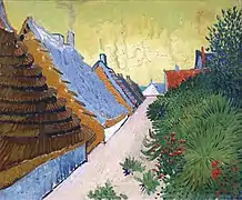 Chaumières bordant une rue, peintes par Vincent van Gogh.