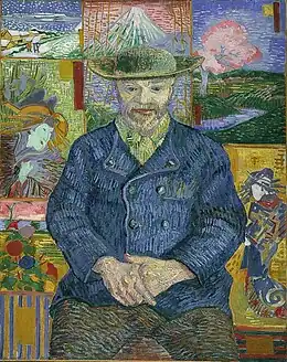 Portrait du Père Tanguy, Van Gogh (1887). Exemple de l'influence de l'ukiyo-e en Europe.