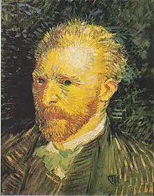 Modelé par des hachures de couleur. Autoportrait de Vincent van Gogh à l'automne 1887. Huile sur toile, 47 × 35 cm. Musée d'Orsay, Paris