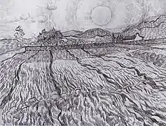 Van Gogh, Terrain clôturé derrière l'hôpital Saint-Paul, dessin, 1889.