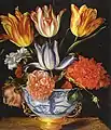 Juan van der Hamen y León (?), Bouquet de tulipes, de roses et de coquelicots, 29,5 × 25,8 cm, huile sur cuivre, collection privée à New York.