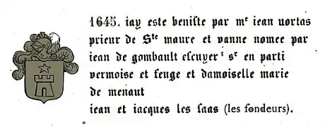 dédicace de la cloche à Iean de Gambault,