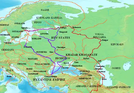 Carte des routes commerciales d'Europe orientale