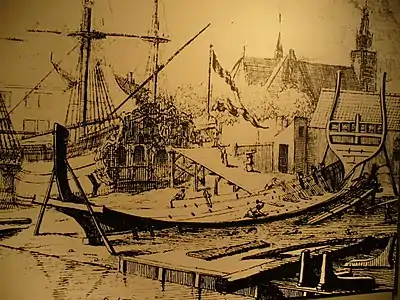 Construction d'un navire, vers. 1700, Sieuwert van der Meulen, 1690 - 1710.