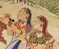 Détail de Vasant Ragini, Rajastani peignant des années 1500 montrant une forme précoce de choli noué dans le dos.