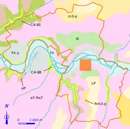 Carte en couleurs représentant les strates géologiques affleurantes d'un territoire.