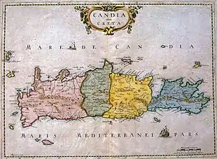 carte ancienne de la Crète montrant ses subdivisions administratives
